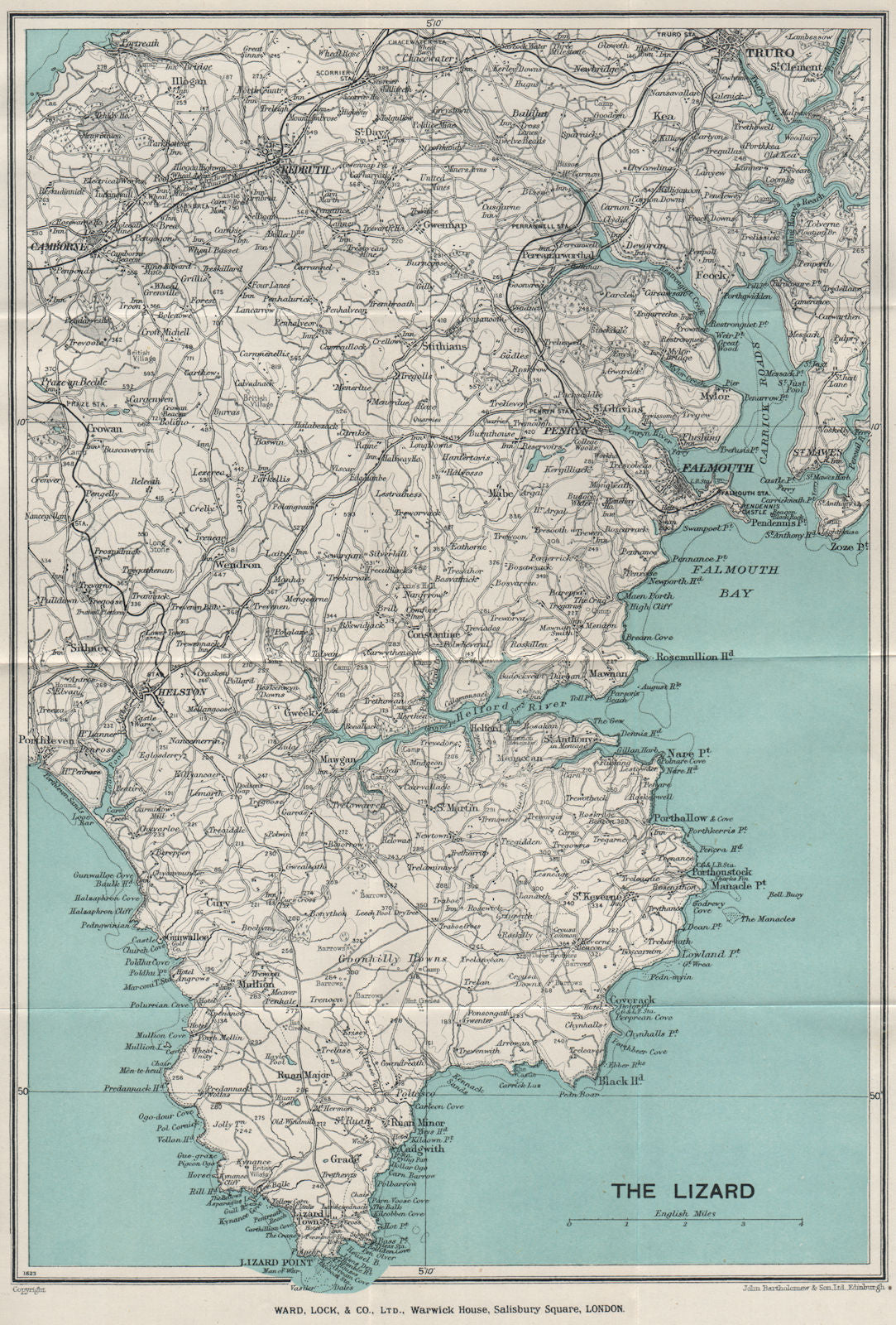 THE LIZARD topo map. Helston Falmouth Helford River Cornwall. WARD LOCK 1933